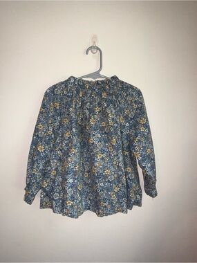 Girls' Floral Smocked Navy Long-Sleeve Top